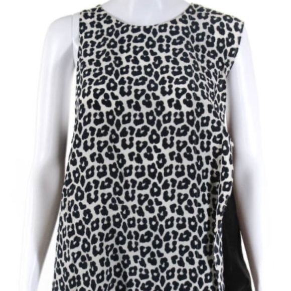 3.1 Phillip Lim Silk Leopard Print Solid Black Chiffon Combo Sleeveless Top Sz 4 - Picture 1 of 9